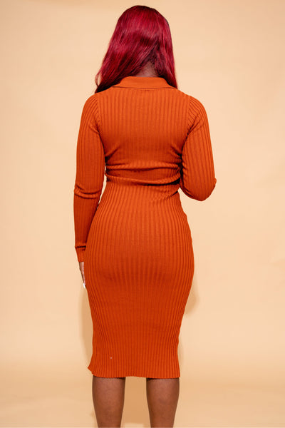Teaser Ribbed Dress | Rust