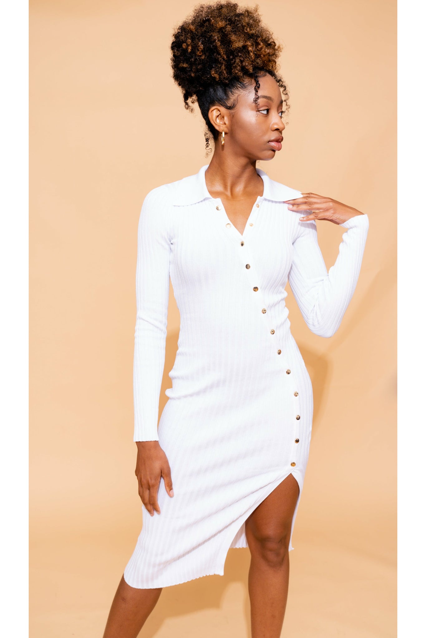 Teaser Ribbed Dress | White