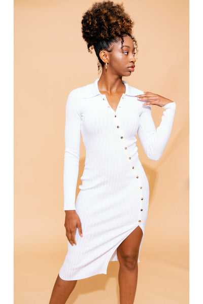 Teaser Ribbed Dress | White