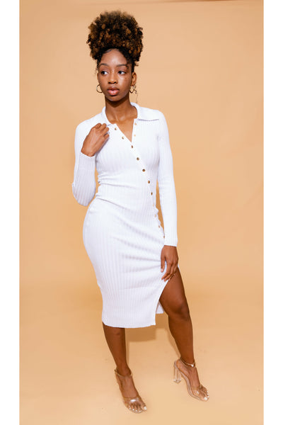 Teaser Ribbed Dress | White