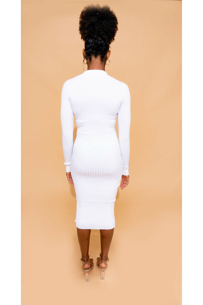 Teaser Ribbed Dress | White
