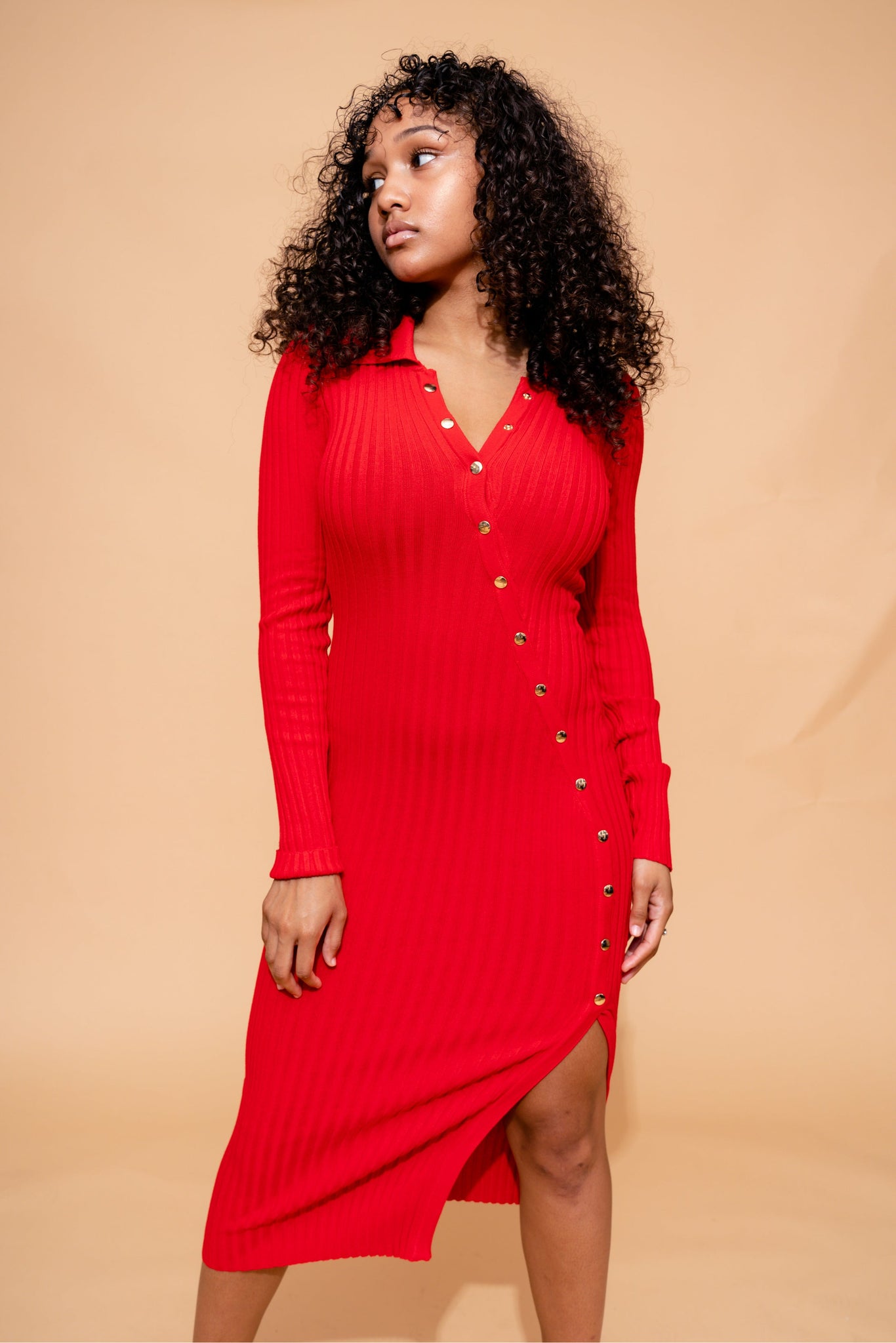 Teaser Ribbed Dress | Red