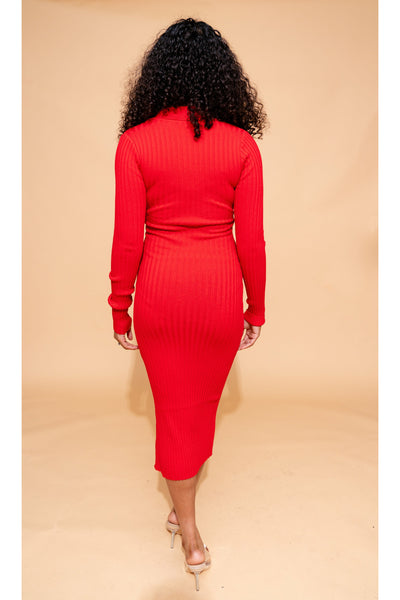 Teaser Ribbed Dress | Red